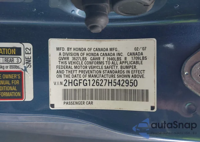 2HGFG12627H542950: 42255172