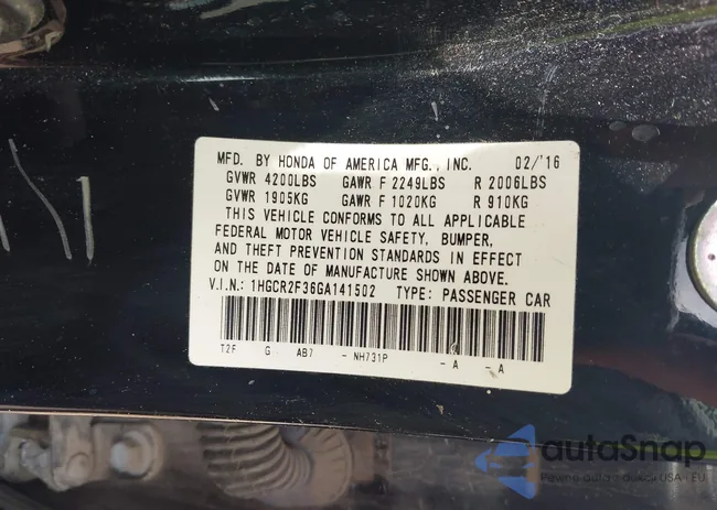 1HGCR2F36GA141502: 42255294