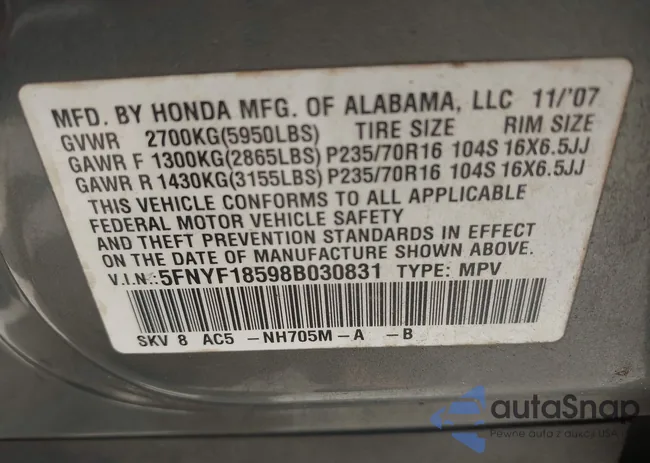 5FNYF18598B030831: 42256395