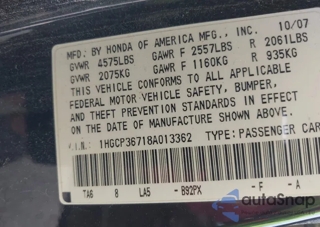 1HGCP36718A013362: 42256640