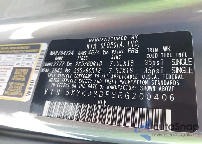 5XYK33DF8RG200406: 42256010