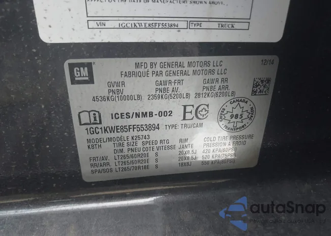 1GC1KWE85FF553894: 42257370