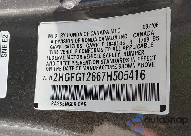 2HGFG12667H505416: 42257910