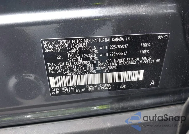 2T3W1RFV7KC023595: 42258448