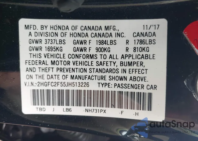 2HGFC2F55JH513226: 42257965