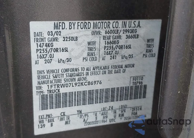 1FTRW07L92KC86976: 42259645