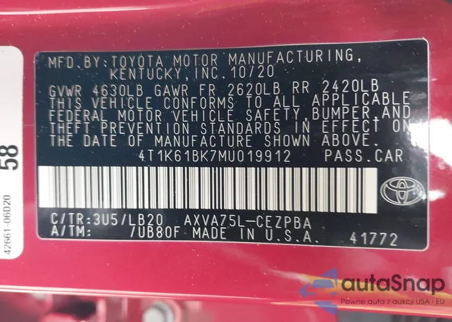 4T1K61BK7MU019912: 42259696