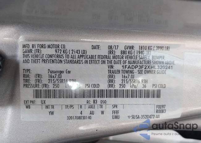 1FADP3F2XHL320241: 42259850