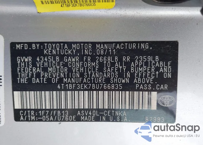 4T1BF3EK7BU766835: 42260540