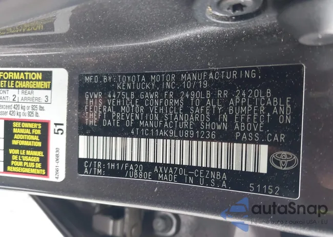 4T1C11AK9LU891236: 42260590