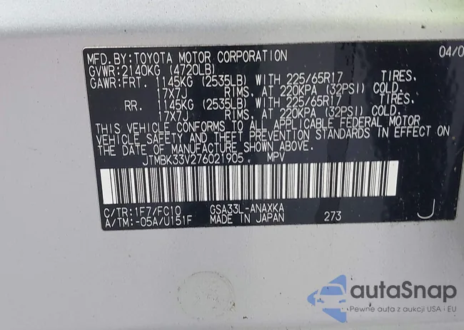 JTMBK33V276021905: 42259974