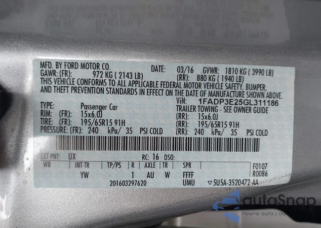 1FADP3E25GL311186: 42260242