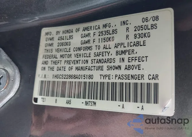 1HGCS22868A015180: 42261510