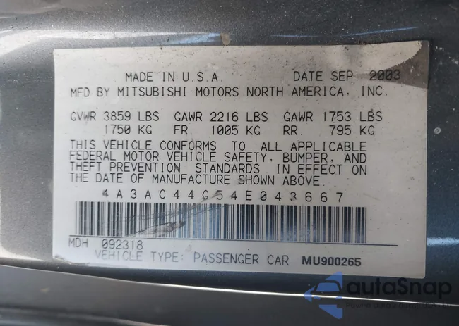 4A3AC44G54E043667: 42261585