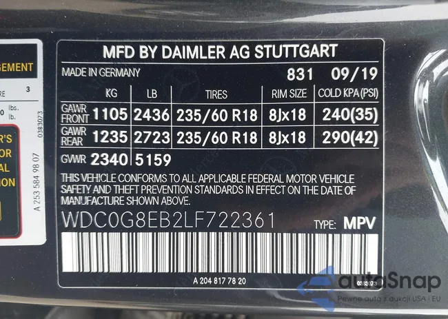 WDC0G8EB2LF722361: 42261717