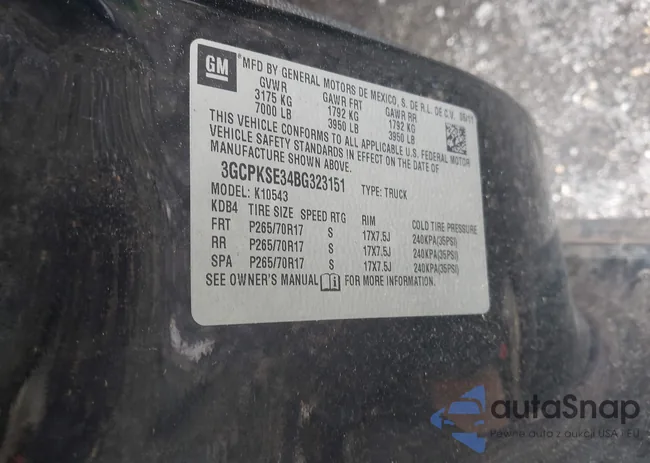 3GCPKSE34BG323151: 42261029