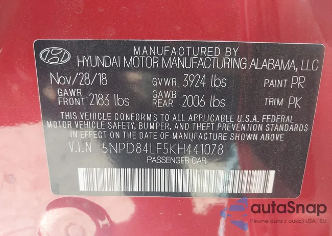 5NPD84LF5KH441078: 42261200