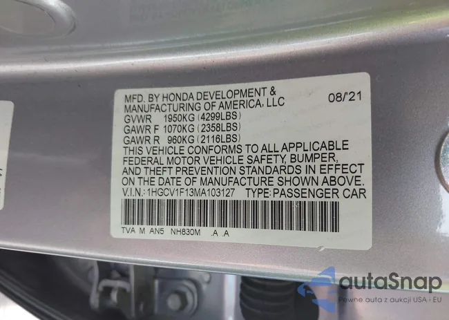 1HGCV1F13MA103127: 42262510