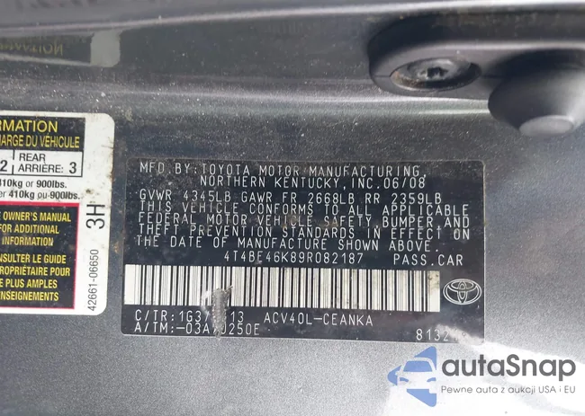 4T4BE46K89R082187: 42262720