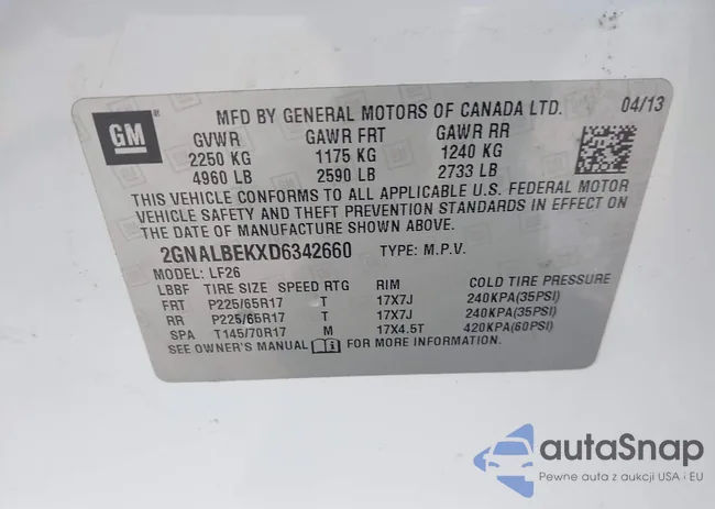 2GNALBEKXD6342660: 42262769