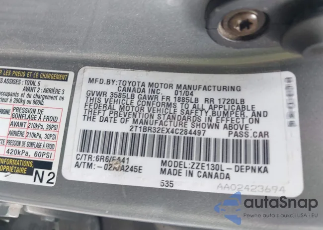 2T1BR32EX4C284497: 42262244