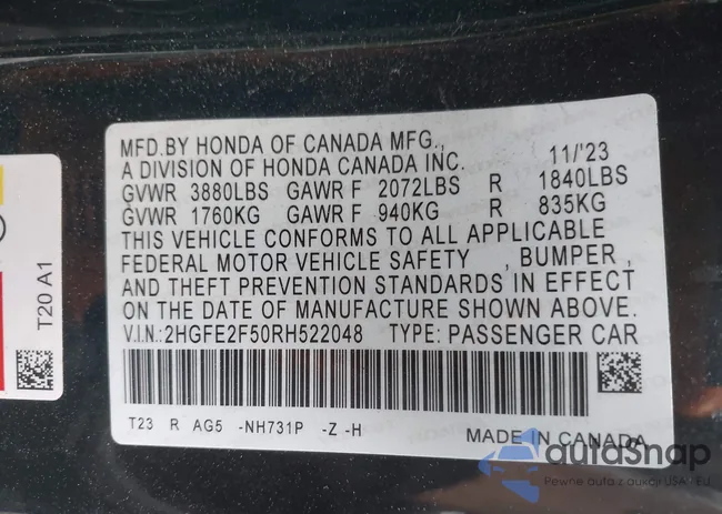 2HGFE2F50RH522048: 42263420