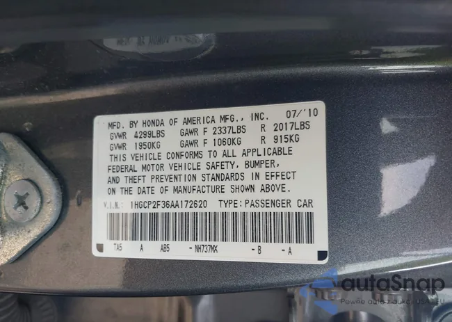 1HGCP2F36AA172620: 42263540