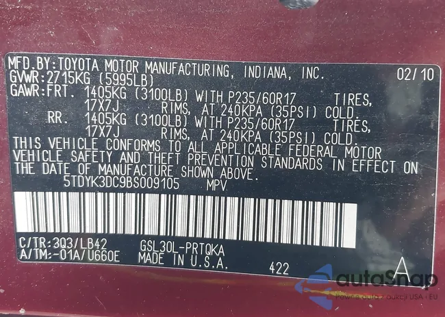 5TDYK3DC9BS009105: 42263605