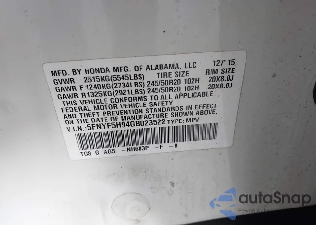 5FNYF5H94GB023522: 42263847