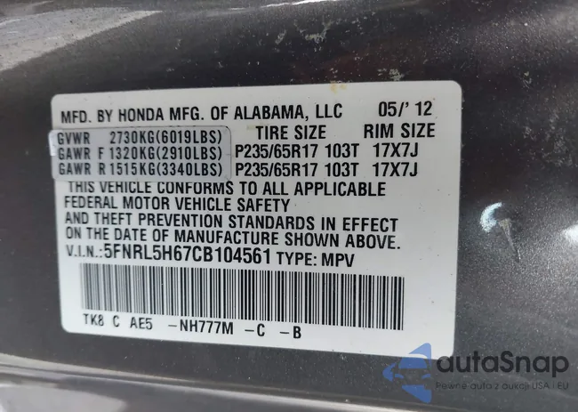 5FNRL5H67CB104561: 42263157