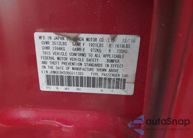 JHMGE8H30BC011383: 42263253