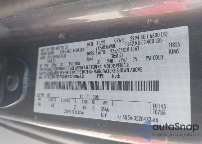 1FTEW1EPXMFC90542: 42264377