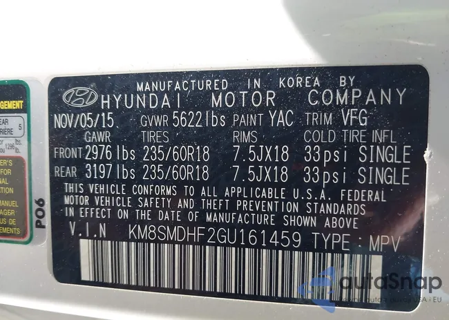 KM8SMDHF2GU161459: 42264387