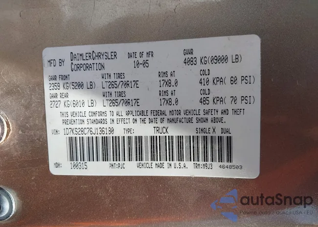 1D7KS28C76J136180: 42264407