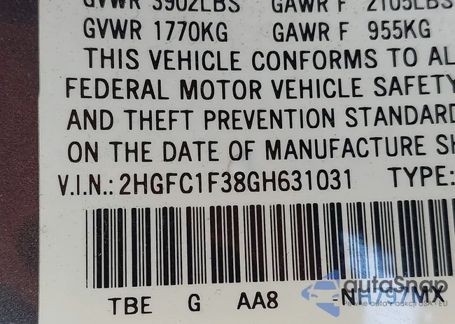 2HGFC1F38GH631031: 42264743