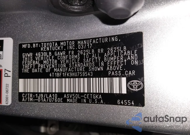 4T1BF1FK9HU759543: 42264042