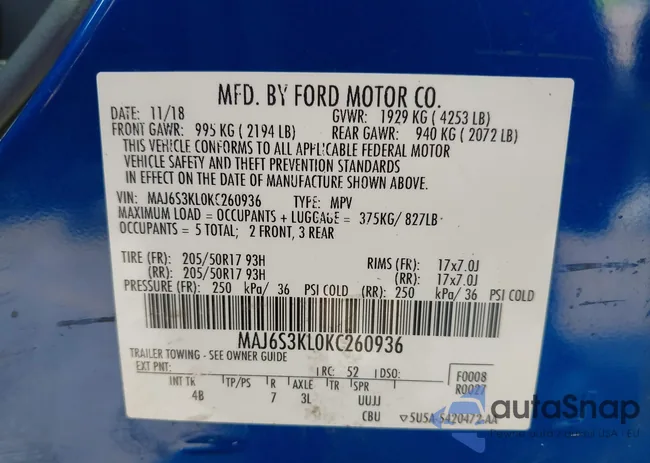 MAJ6S3KL0KC260936: 42264210