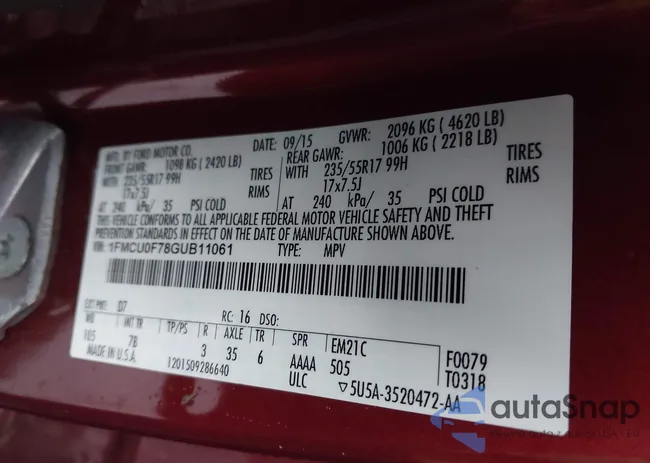 1FMCU0F78GUB11061: 42264277