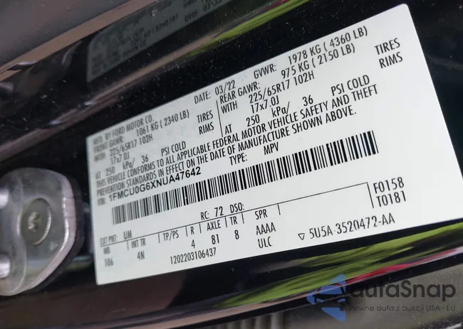 1FMCU0G6XNUA47642: 42265400