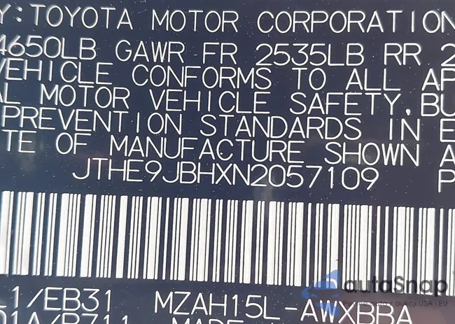 JTHE9JBHXN2057109: 42265432