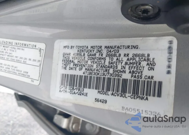 4T1BE30K13U730392: 42265609