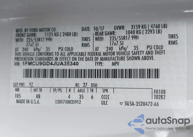 1FMCU9GD4JUA35340: 42265764