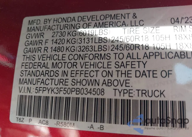 5FPYK3F50PB034508: 42265816