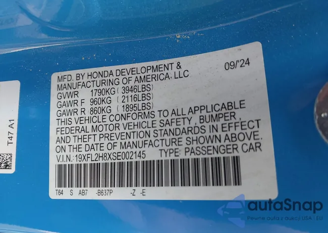 19XFL2H8XSE002145: 42265967