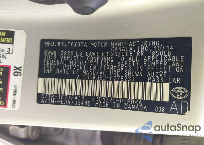 2T1BURHE3FC278231: 42267415