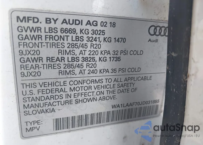 WA1LAAF70JD031855: 42267620