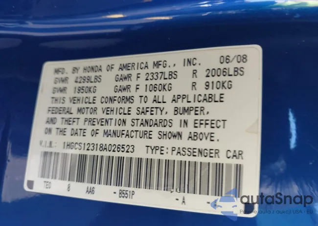 1HGCS12318A026523: 42266962