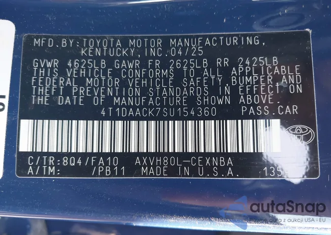 4T1DAACK7SU154360: 42267207