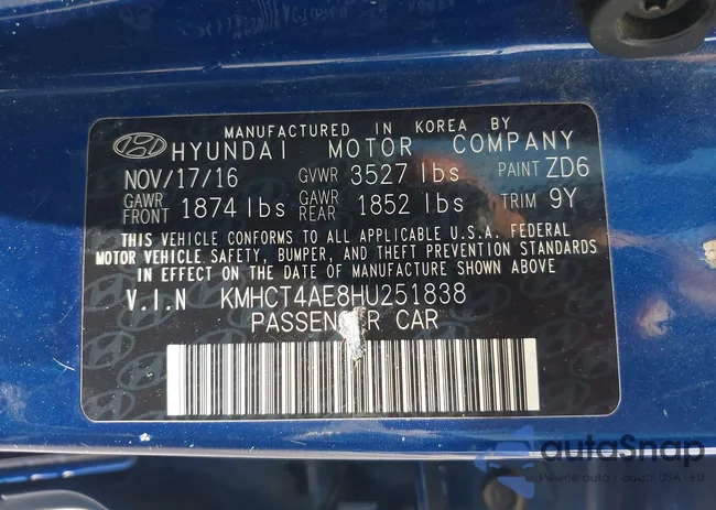 KMHCT4AE8HU251838: 42267269