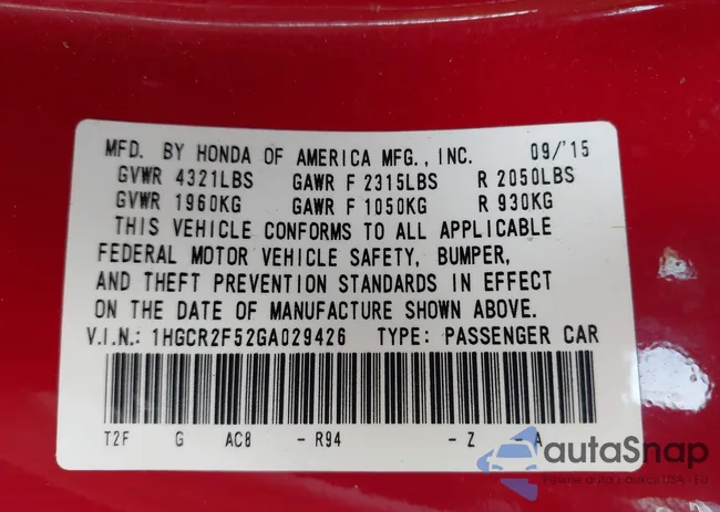 1HGCR2F52GA029426: 42268457